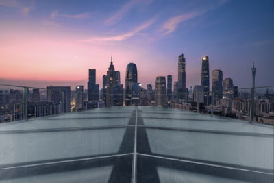 floor pavement and Guangzhou city buildings skyline
